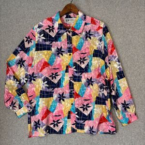 Vintage Da-Rue of‎ California 80s Shiny Multicolor Floral Blouse Top Women's 18